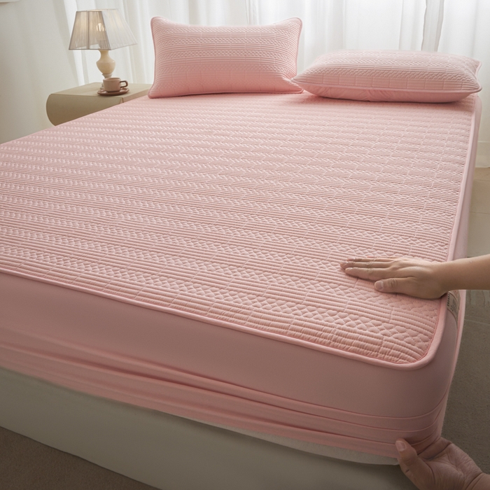 91家纺网 家纺一手货源 找家纺 芬晴家纺 2025新款A类全棉夹棉大豆床笠-派对 派对-嫩粉