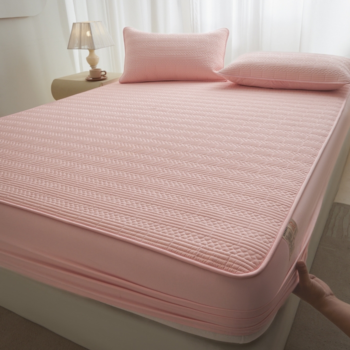 91家纺网 家纺一手货源 找家纺 芬晴家纺 2025新款A类全棉夹棉大豆床笠-派对 派对-嫩粉