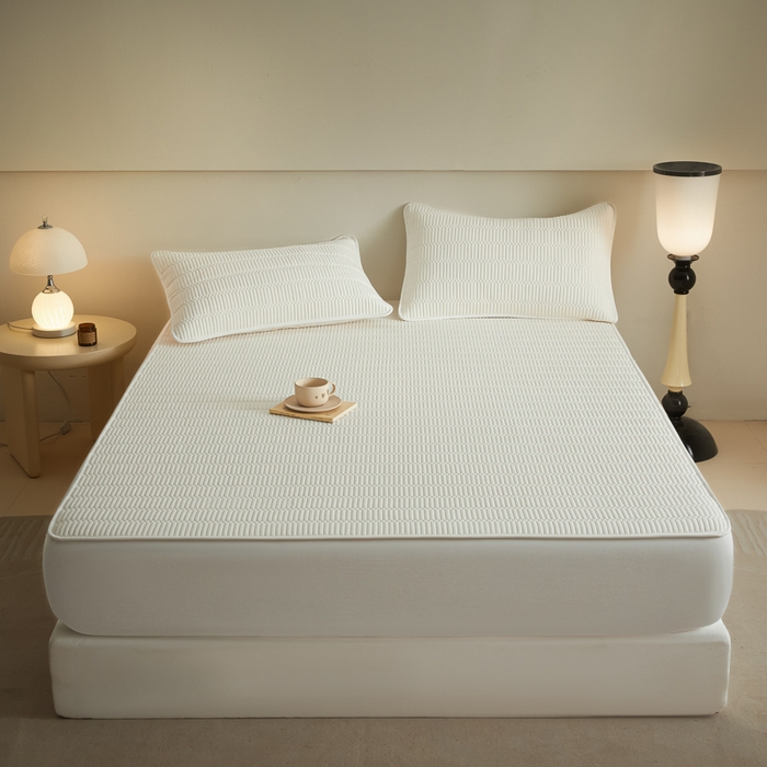 芬晴家纺 2025新款A类全棉水洗棉夹棉床笠-甜心 甜心-白