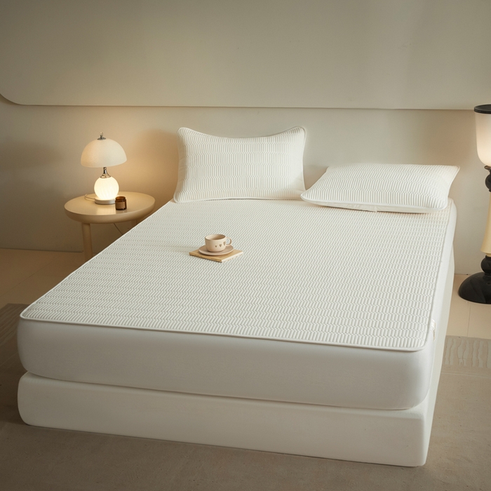 91家纺网 家纺一手货源 找家纺 芬晴家纺 2025新款A类全棉水洗棉夹棉床笠-甜心 甜心-白