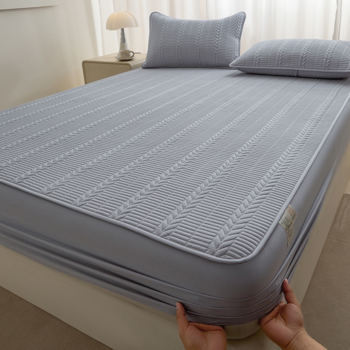 91家纺网 家纺一手货源 找家纺 芬晴家纺 2025新款全棉水洗棉大豆床笠-芳华 芳华-浅灰