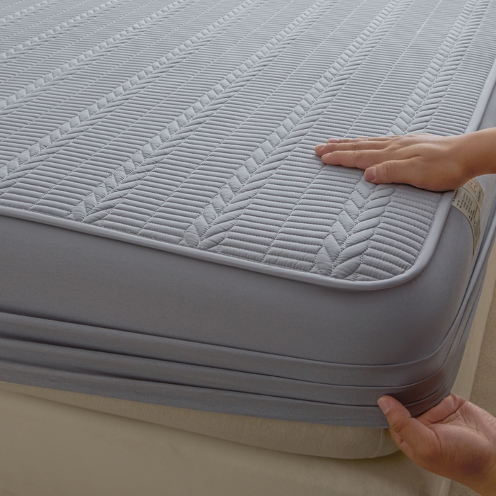 91家纺网 家纺一手货源 找家纺 芬晴家纺 2025新款全棉水洗棉大豆床笠-芳华 芳华-浅灰