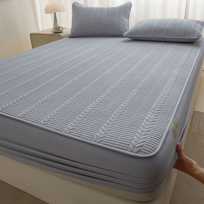 91家纺网 家纺一手货源 找家纺 芬晴家纺 2025新款全棉水洗棉大豆床笠-芳华 芳华-浅灰