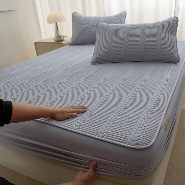 91家纺网 家纺一手货源 找家纺 芬晴家纺 2025新款全棉水洗棉大豆床笠-芳华 芳华-浅灰