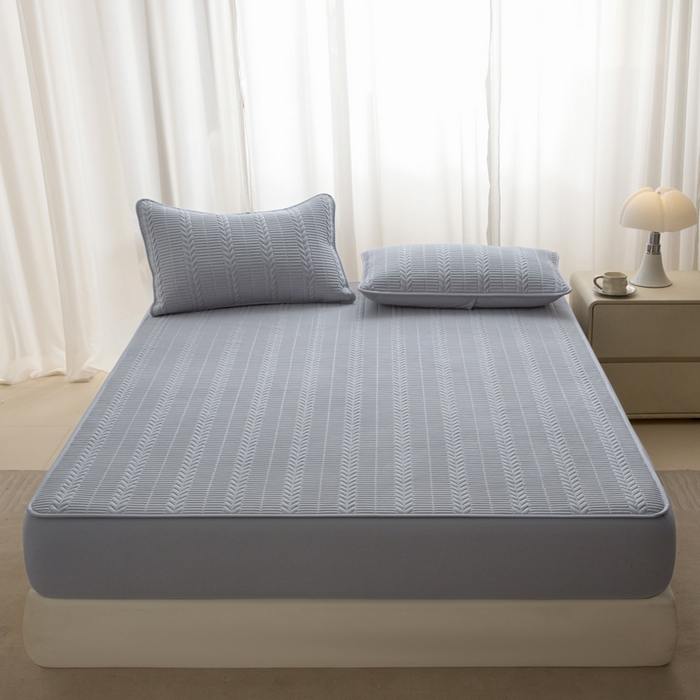 91家纺网 家纺一手货源 找家纺 芬晴家纺 2025新款全棉水洗棉大豆床笠-芳华 芳华-浅灰