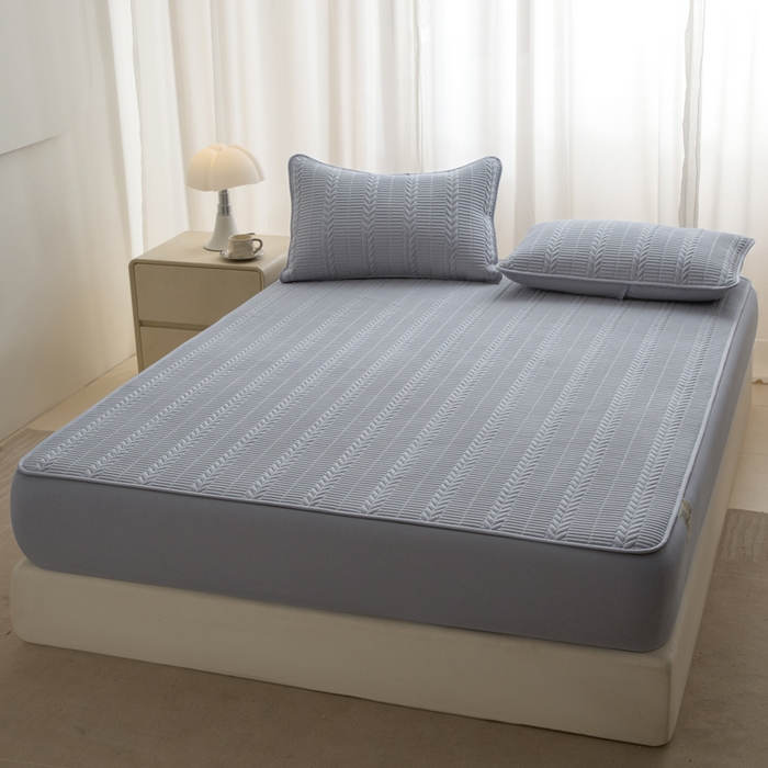 91家纺网 家纺一手货源 找家纺 芬晴家纺 2025新款全棉水洗棉大豆床笠-芳华 芳华-浅灰