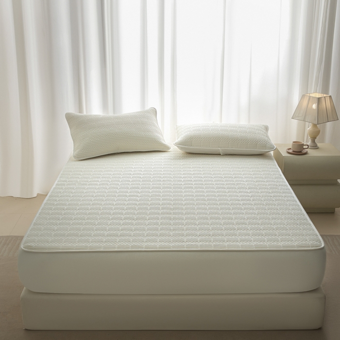 91家纺网 家纺一手货源 找家纺 芬晴家纺 2025新款A类全棉夹棉大豆床笠-派对 派对-白