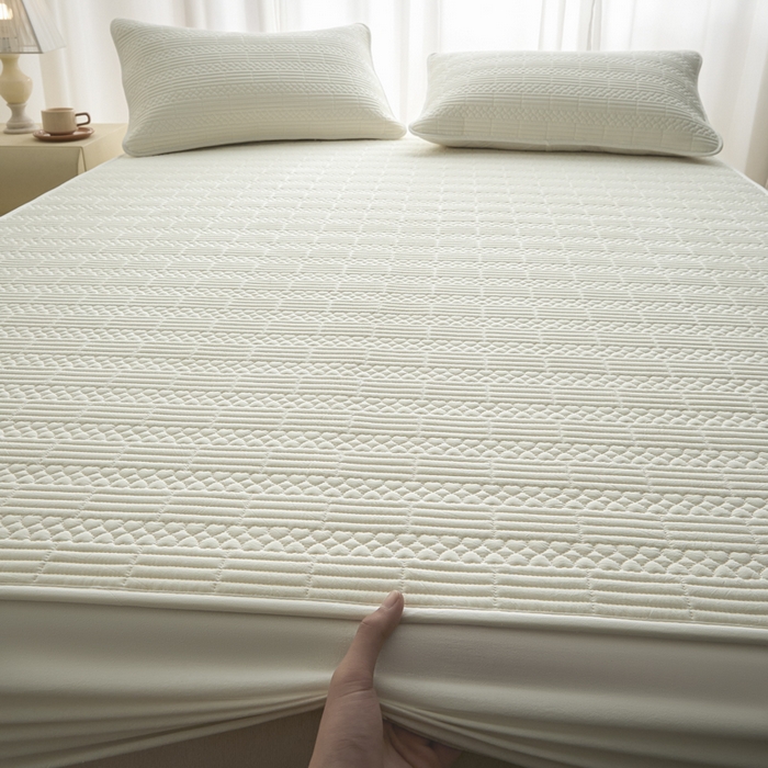 91家纺网 家纺一手货源 找家纺 芬晴家纺 2025新款A类全棉夹棉大豆床笠-派对 派对-白