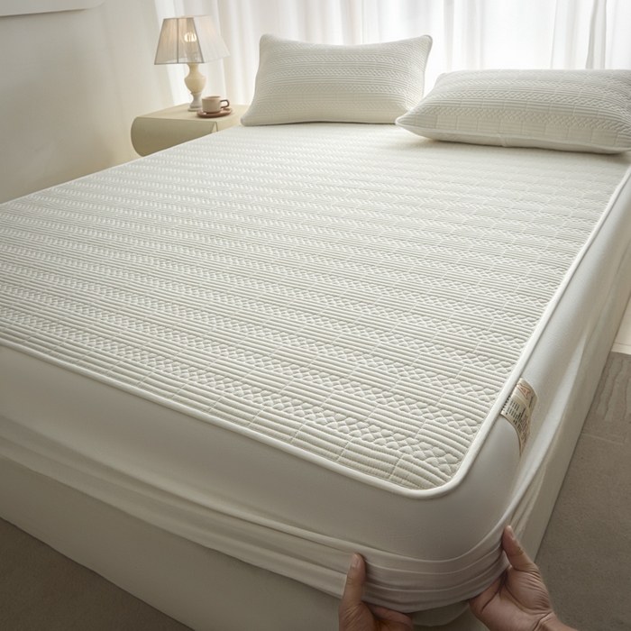 91家纺网 家纺一手货源 找家纺 芬晴家纺 2025新款A类全棉夹棉大豆床笠-派对 派对-白