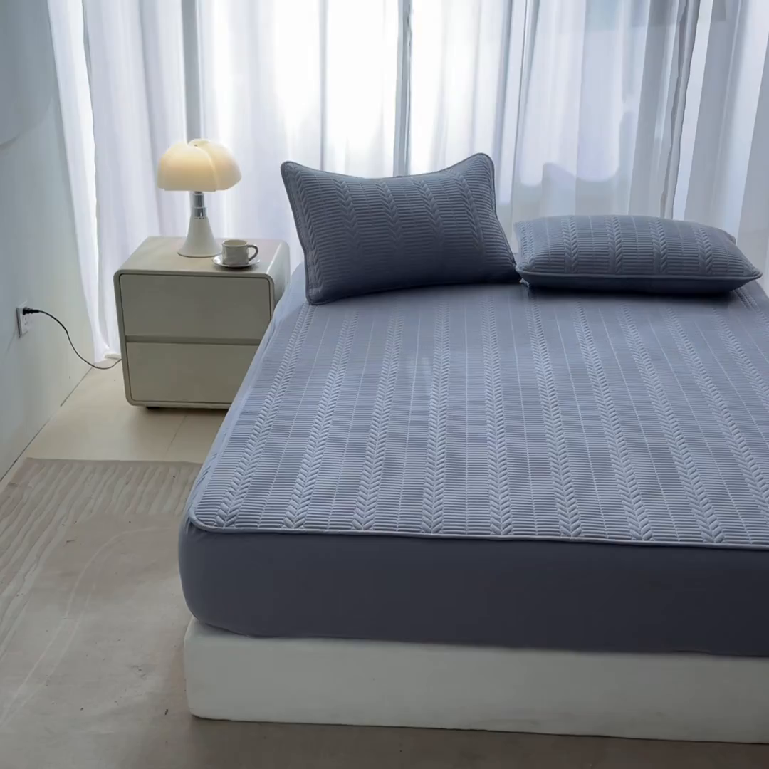 91家纺网 家纺一手货源 找家纺 芬晴家纺 2025新款全棉水洗棉大豆床笠-芳华 芳华-浅灰