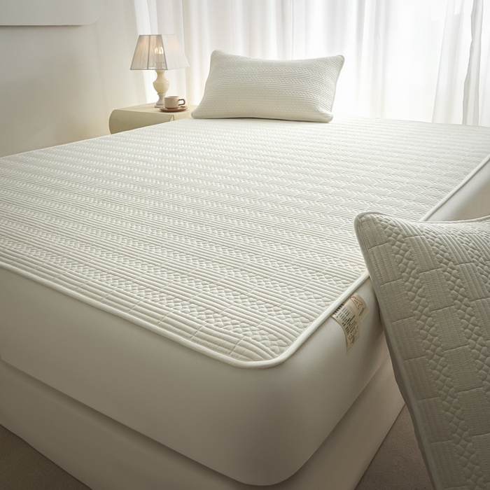 91家纺网 家纺一手货源 找家纺 芬晴家纺 2025新款A类全棉夹棉大豆床笠-派对 派对-白