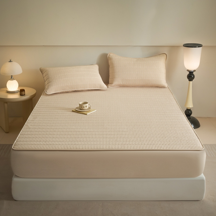 芬晴家纺 2025新款A类全棉水洗棉夹棉床笠-甜心 甜心-浅卡