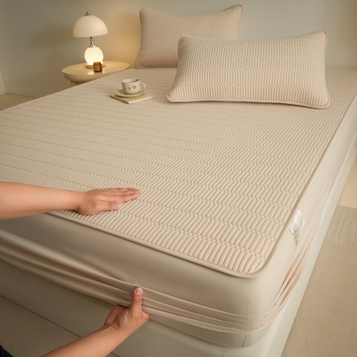 91家纺网 家纺一手货源 找家纺 芬晴家纺 2025新款A类全棉水洗棉夹棉床笠-甜心 甜心-浅卡