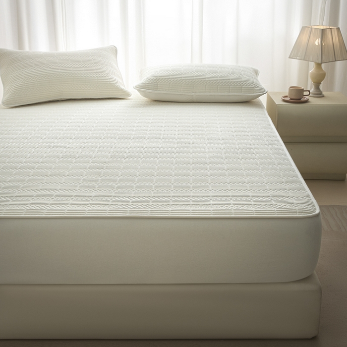 91家纺网 家纺一手货源 找家纺 芬晴家纺 2025新款A类全棉夹棉大豆床笠-派对 派对-白