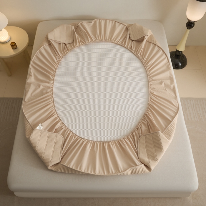 91家纺网 家纺一手货源 找家纺 芬晴家纺 2025新款A类全棉水洗棉夹棉床笠-甜心 甜心-浅卡