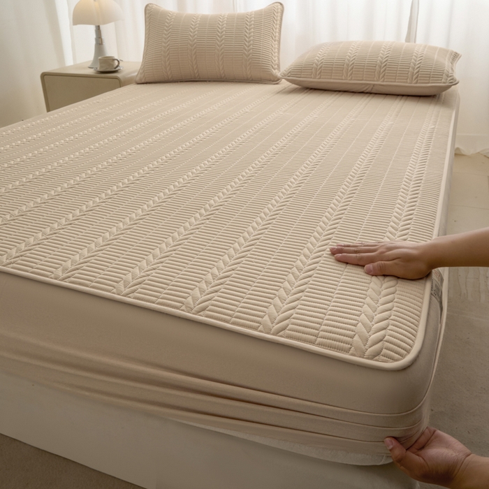 91家纺网 家纺一手货源 找家纺 芬晴家纺 2025新款全棉水洗棉大豆床笠-芳华 芳华-浅卡