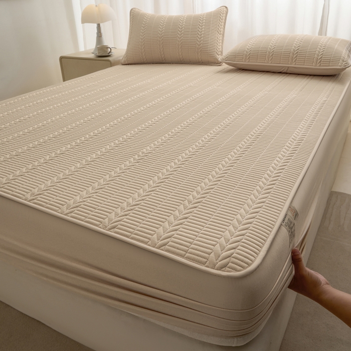 91家纺网 家纺一手货源 找家纺 芬晴家纺 2025新款全棉水洗棉大豆床笠-芳华 芳华-浅卡