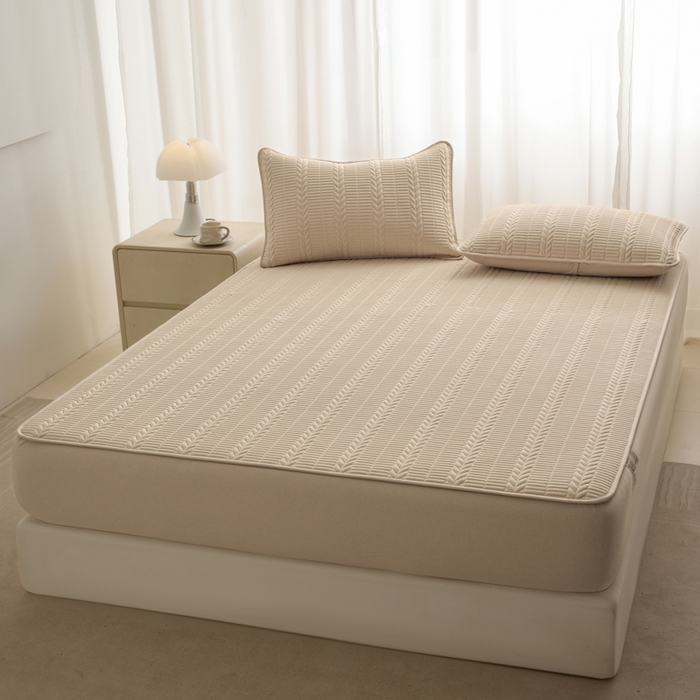 91家纺网 家纺一手货源 找家纺 芬晴家纺 2025新款全棉水洗棉大豆床笠-芳华 芳华-浅卡