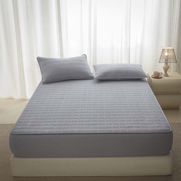 91家纺网 家纺一手货源 找家纺 芬晴家纺 2025新款A类全棉夹棉大豆床笠-派对 派对-浅灰