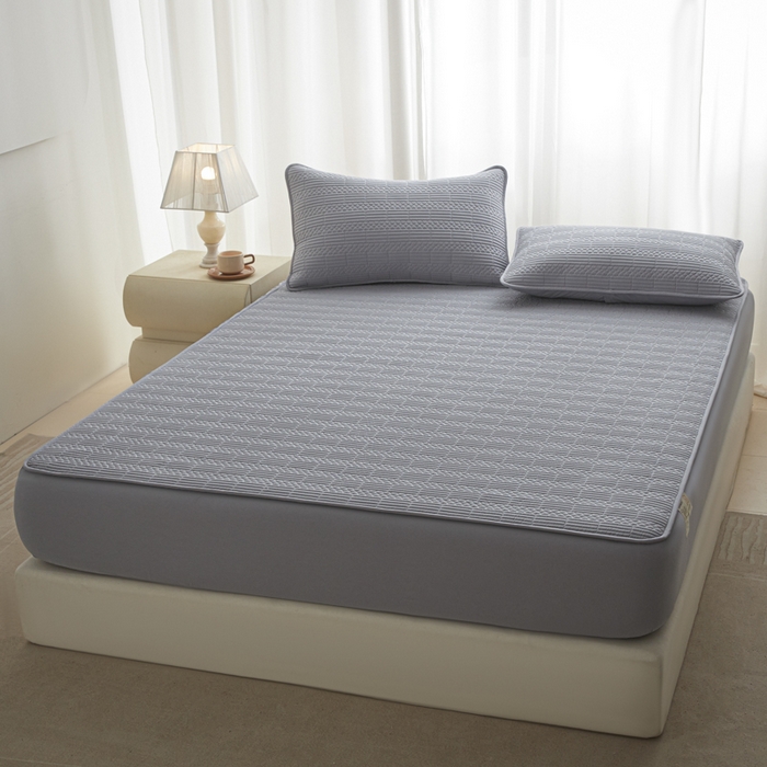 91家纺网 家纺一手货源 找家纺 芬晴家纺 2025新款A类全棉夹棉大豆床笠-派对 派对-浅灰