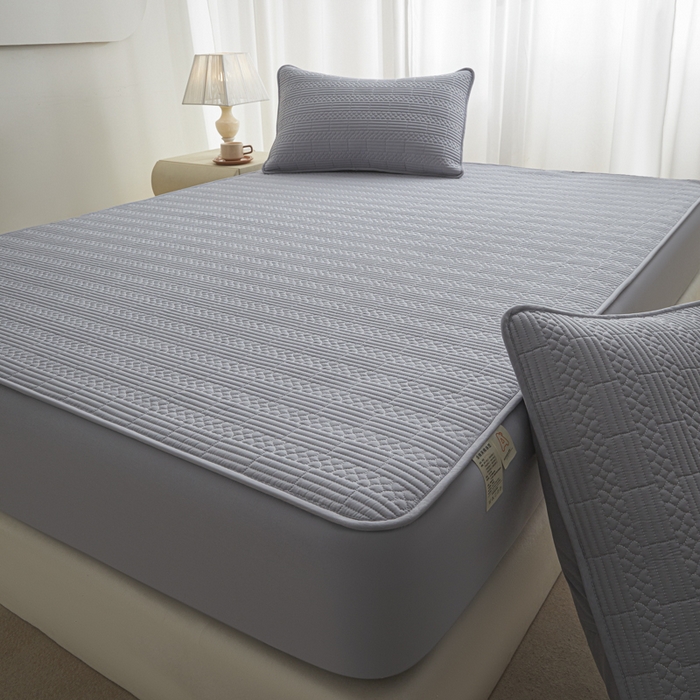 91家纺网 家纺一手货源 找家纺 芬晴家纺 2025新款A类全棉夹棉大豆床笠-派对 派对-浅灰