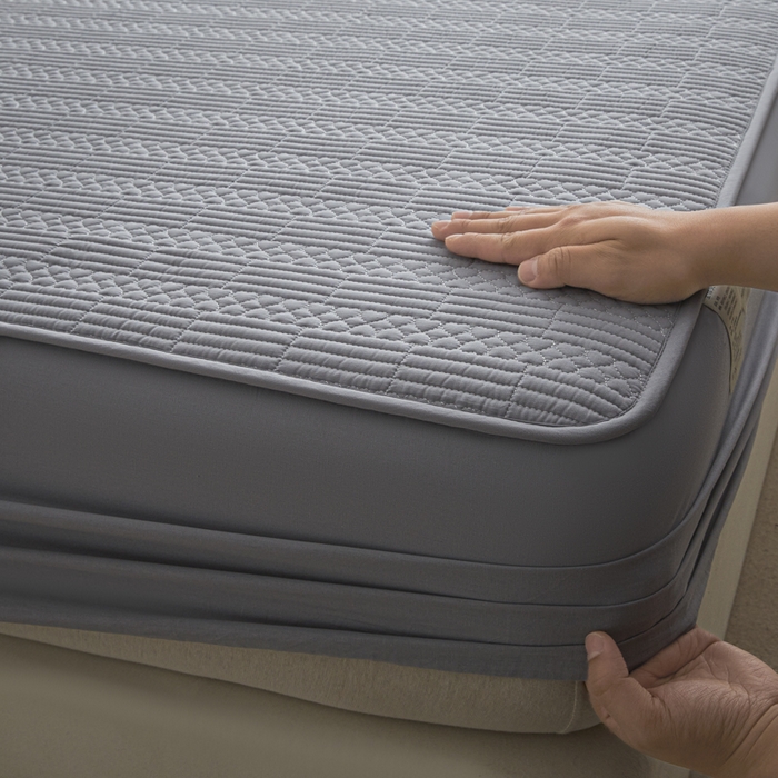 91家纺网 家纺一手货源 找家纺 芬晴家纺 2025新款A类全棉夹棉大豆床笠-派对 派对-浅灰