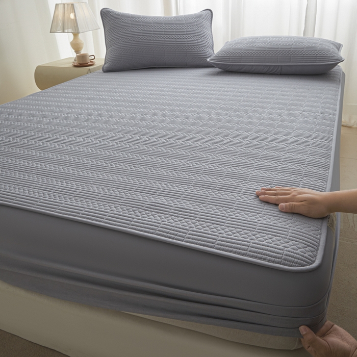 91家纺网 家纺一手货源 找家纺 芬晴家纺 2025新款A类全棉夹棉大豆床笠-派对 派对-浅灰