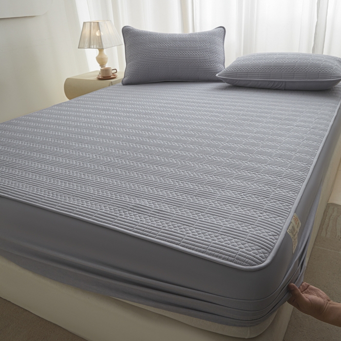 91家纺网 家纺一手货源 找家纺 芬晴家纺 2025新款A类全棉夹棉大豆床笠-派对 派对-浅灰