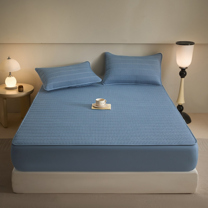 芬晴家纺 2025新款A类全棉水洗棉夹棉床笠-甜心 甜心-雾蓝