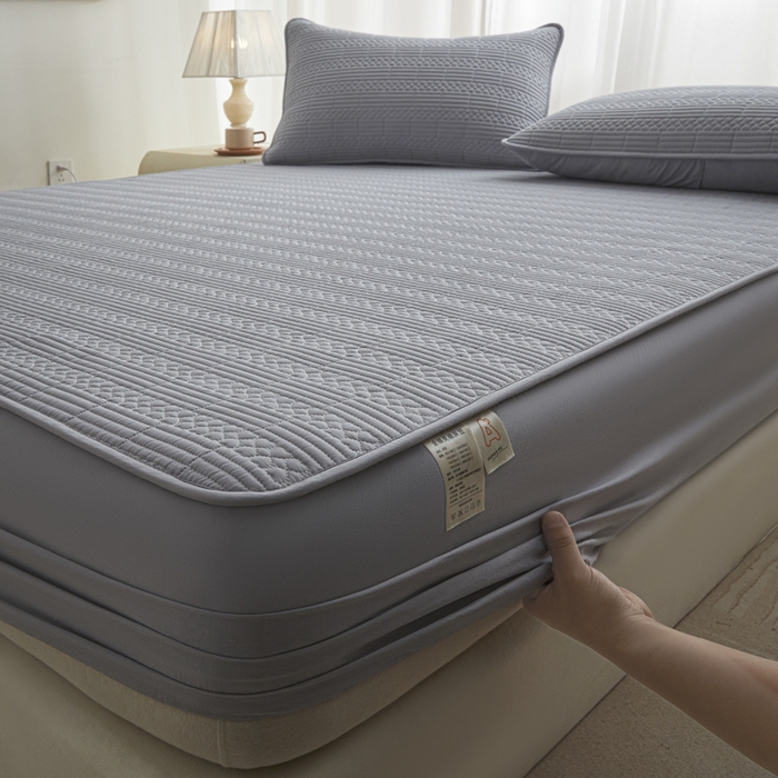 91家纺网 家纺一手货源 找家纺 芬晴家纺 2025新款A类全棉夹棉大豆床笠-派对 派对-浅灰