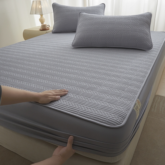 91家纺网 家纺一手货源 找家纺 芬晴家纺 2025新款A类全棉夹棉大豆床笠-派对 派对-浅灰