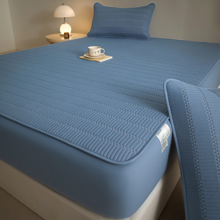 91家纺网 家纺一手货源 找家纺 芬晴家纺 2025新款A类全棉水洗棉夹棉床笠-甜心 甜心-雾蓝