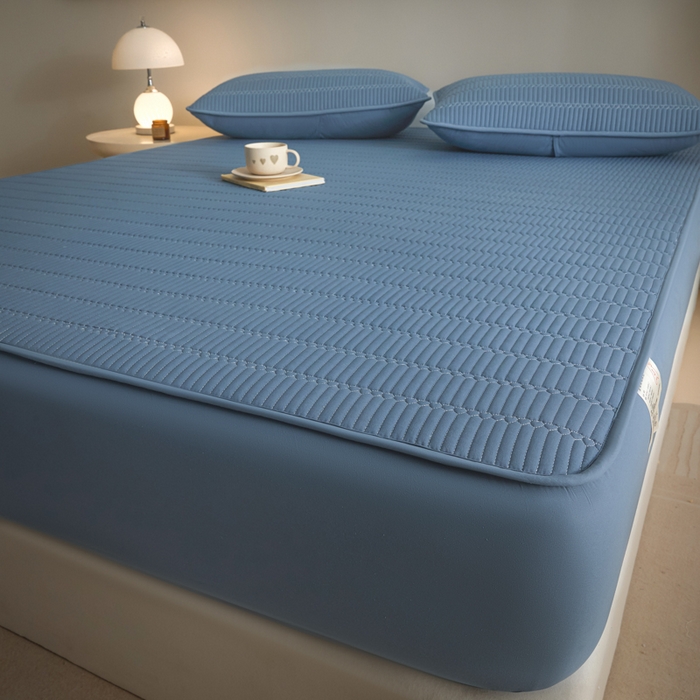 91家纺网 家纺一手货源 找家纺 芬晴家纺 2025新款A类全棉水洗棉夹棉床笠-甜心 甜心-雾蓝