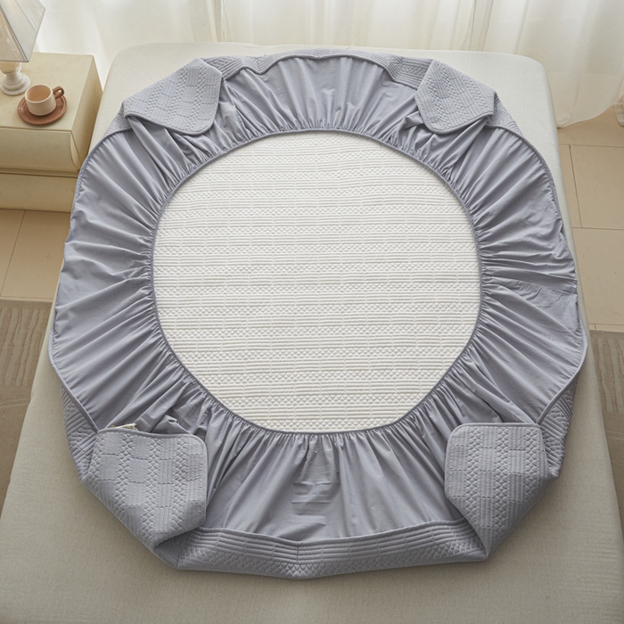 91家纺网 家纺一手货源 找家纺 芬晴家纺 2025新款A类全棉夹棉大豆床笠-派对 派对-浅灰