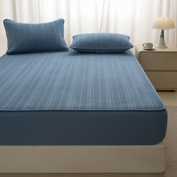 芬晴家纺 2025新款全棉水洗棉大豆床笠-芳华 芳华-雾蓝