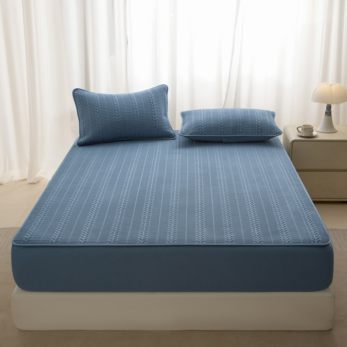 91家纺网 家纺一手货源 找家纺 芬晴家纺 2025新款全棉水洗棉大豆床笠-芳华 芳华-雾蓝