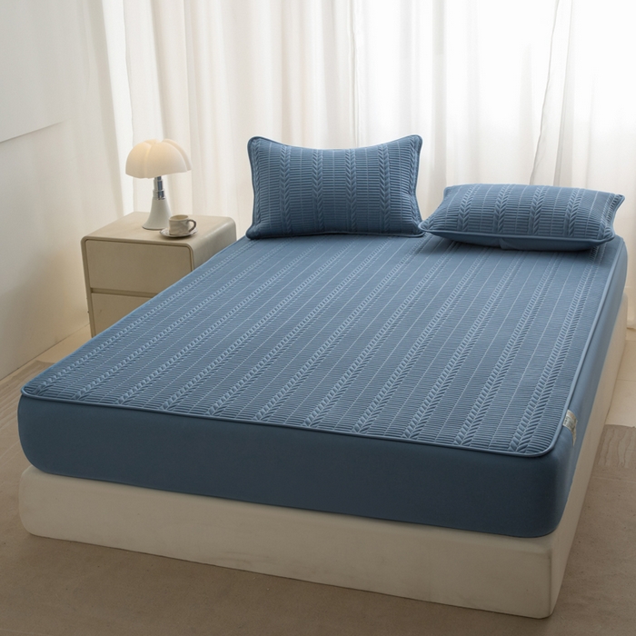 91家纺网 家纺一手货源 找家纺 芬晴家纺 2025新款全棉水洗棉大豆床笠-芳华 芳华-雾蓝