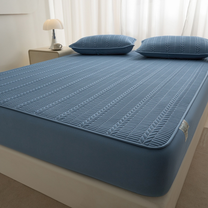 91家纺网 家纺一手货源 找家纺 芬晴家纺 2025新款全棉水洗棉大豆床笠-芳华 芳华-雾蓝