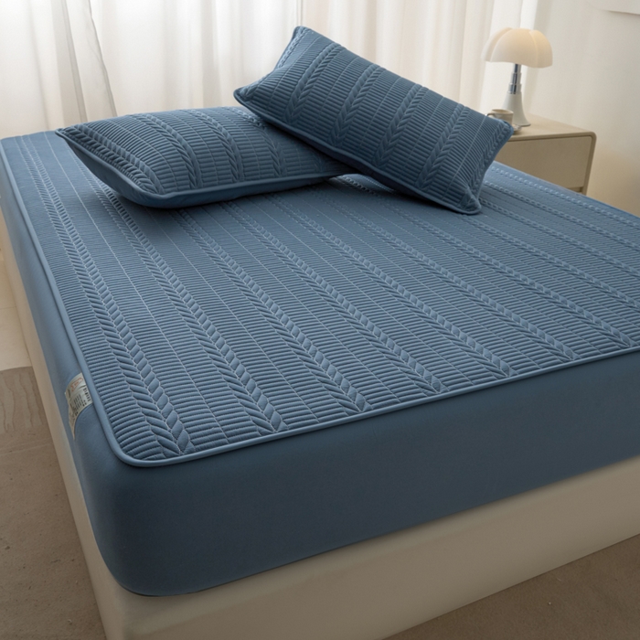 91家纺网 家纺一手货源 找家纺 芬晴家纺 2025新款全棉水洗棉大豆床笠-芳华 芳华-雾蓝