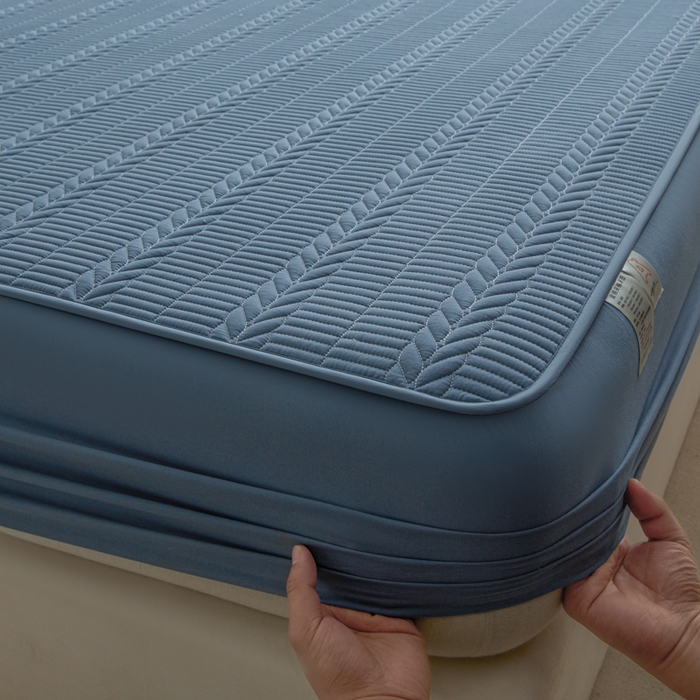 91家纺网 家纺一手货源 找家纺 芬晴家纺 2025新款全棉水洗棉大豆床笠-芳华 芳华-雾蓝