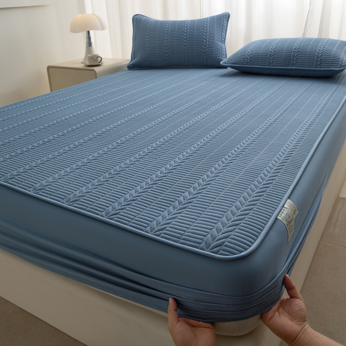 91家纺网 家纺一手货源 找家纺 芬晴家纺 2025新款全棉水洗棉大豆床笠-芳华 芳华-雾蓝