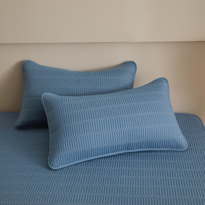 91家纺网 家纺一手货源 找家纺 芬晴家纺 2025新款A类全棉水洗棉夹棉床笠-甜心 甜心-雾蓝