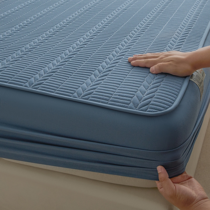 91家纺网 家纺一手货源 找家纺 芬晴家纺 2025新款全棉水洗棉大豆床笠-芳华 芳华-雾蓝