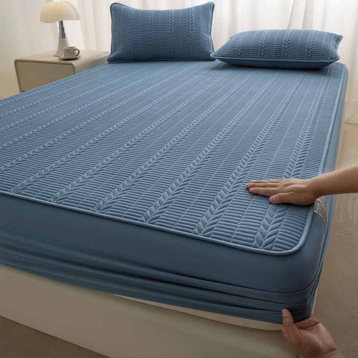 91家纺网 家纺一手货源 找家纺 芬晴家纺 2025新款全棉水洗棉大豆床笠-芳华 芳华-雾蓝