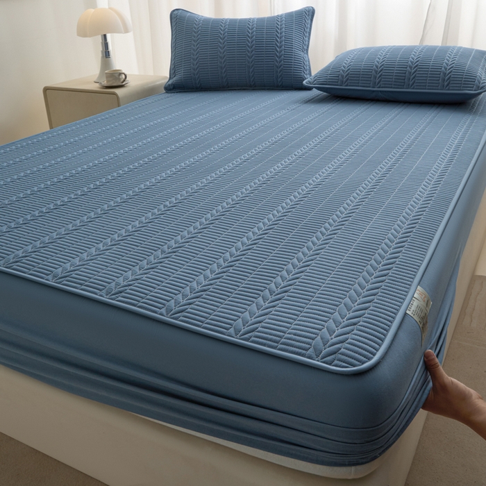 91家纺网 家纺一手货源 找家纺 芬晴家纺 2025新款全棉水洗棉大豆床笠-芳华 芳华-雾蓝