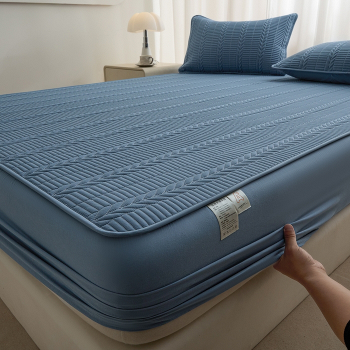 91家纺网 家纺一手货源 找家纺 芬晴家纺 2025新款全棉水洗棉大豆床笠-芳华 芳华-雾蓝