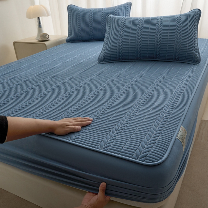 91家纺网 家纺一手货源 找家纺 芬晴家纺 2025新款全棉水洗棉大豆床笠-芳华 芳华-雾蓝