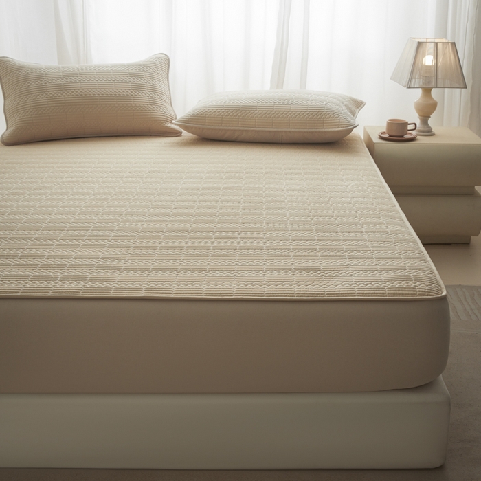 91家纺网 家纺一手货源 找家纺 芬晴家纺 2025新款A类全棉夹棉大豆床笠-派对 派对-浅卡