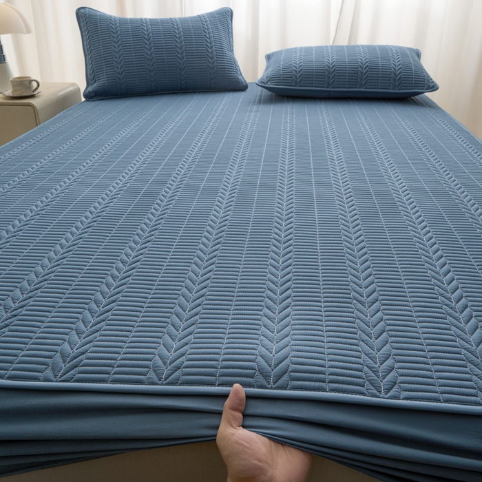 91家纺网 家纺一手货源 找家纺 芬晴家纺 2025新款全棉水洗棉大豆床笠-芳华 芳华-雾蓝