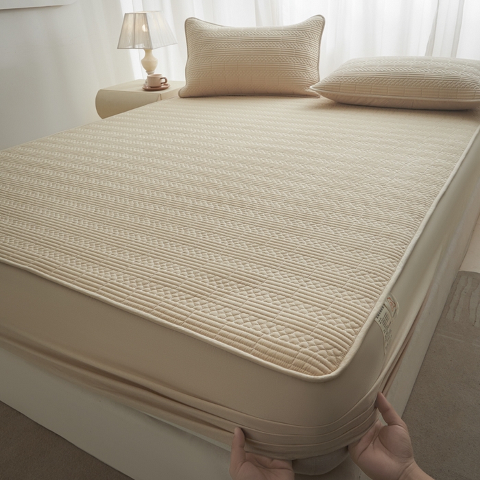 91家纺网 家纺一手货源 找家纺 芬晴家纺 2025新款A类全棉夹棉大豆床笠-派对 派对-浅卡